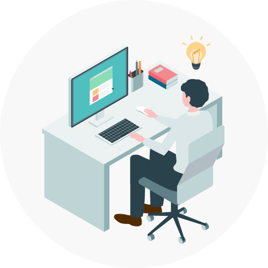 デスクでPCテストイラスト